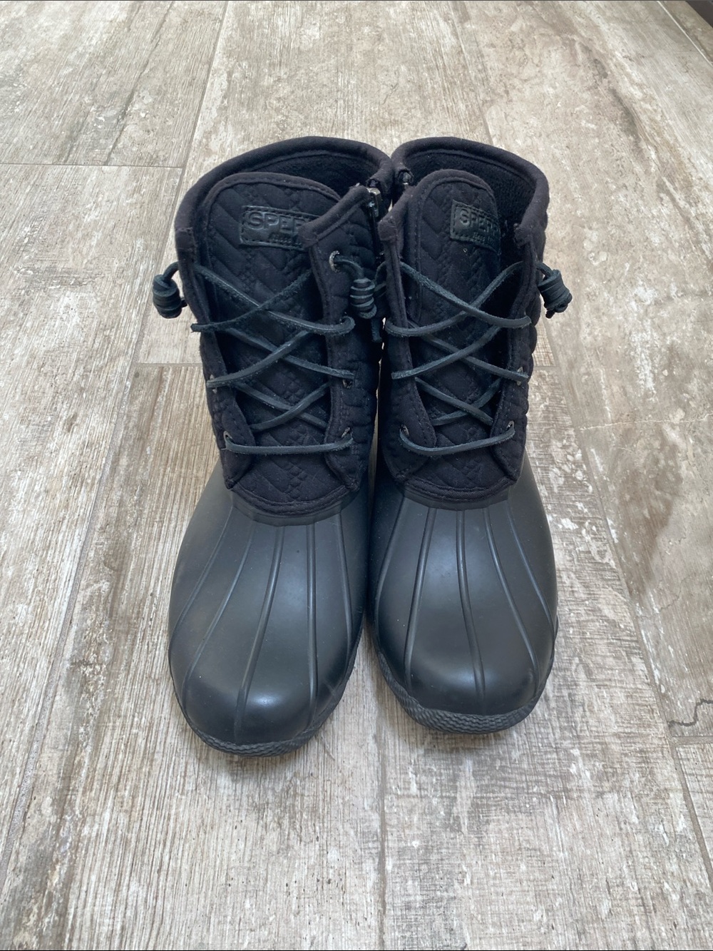 Sperry Black Quilted Waterproof Winter Duck Boots